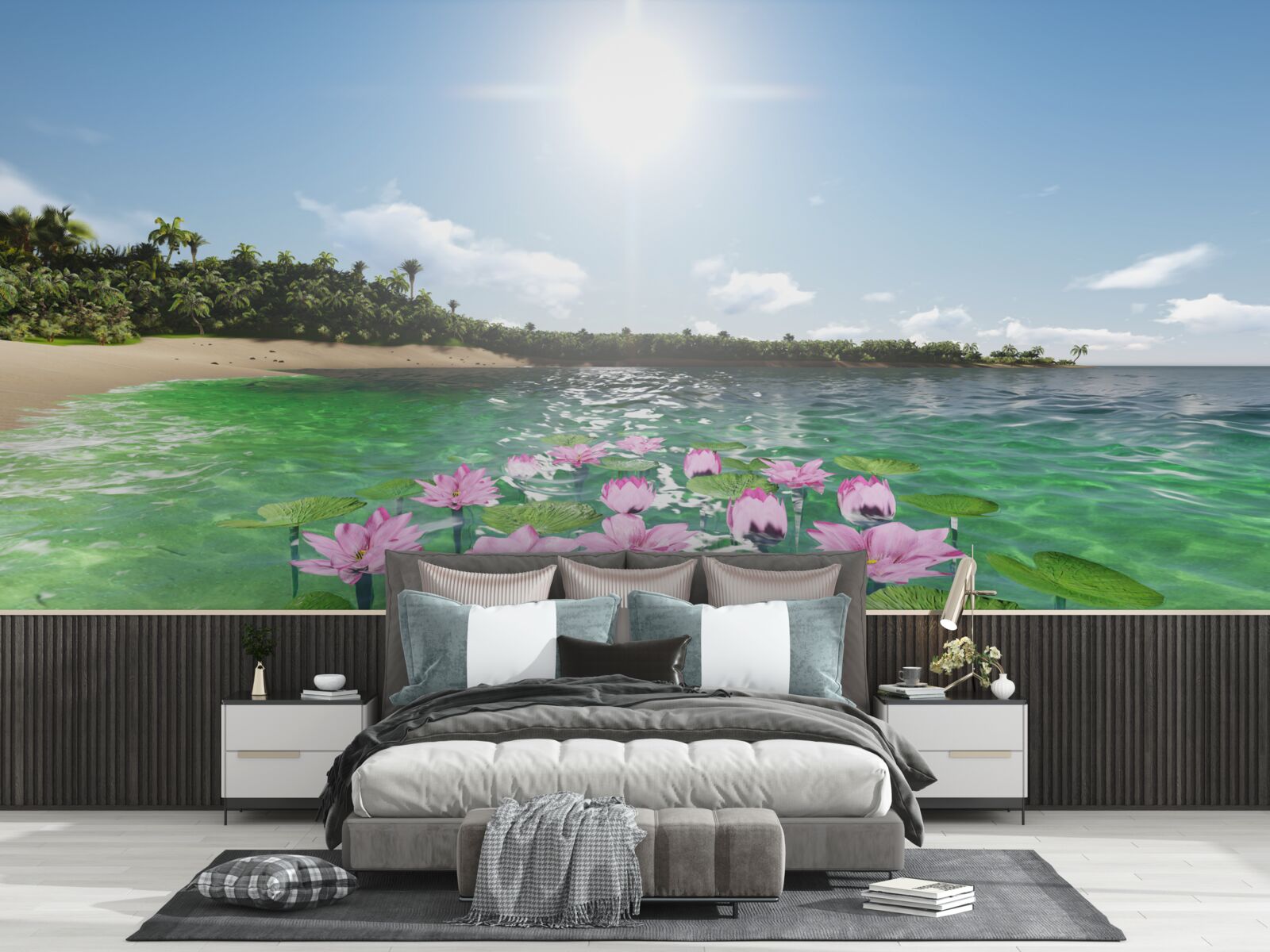 Papier peint lotus roses à la surface de l'eau