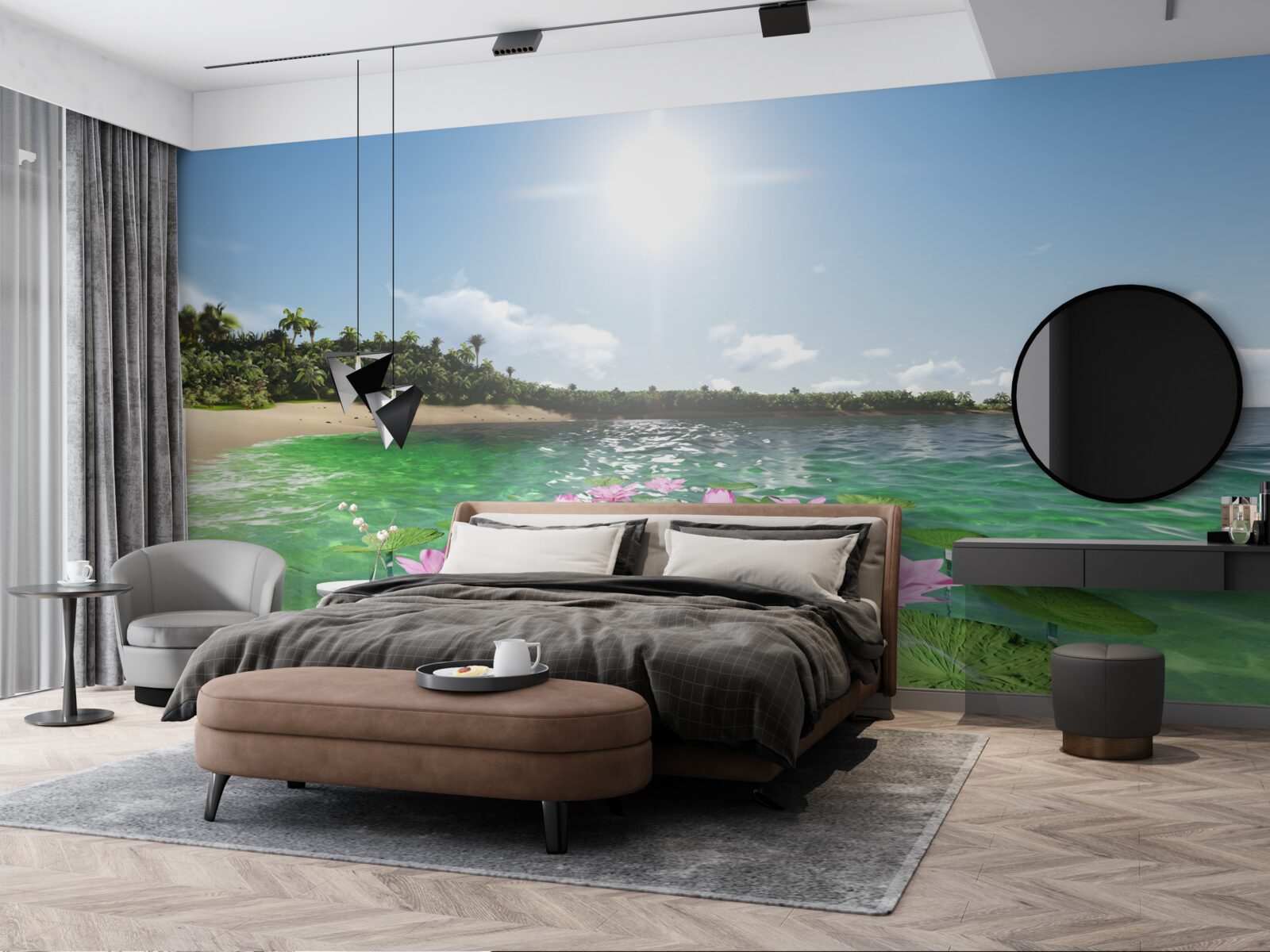 Papier peint lotus roses à la surface de l'eau