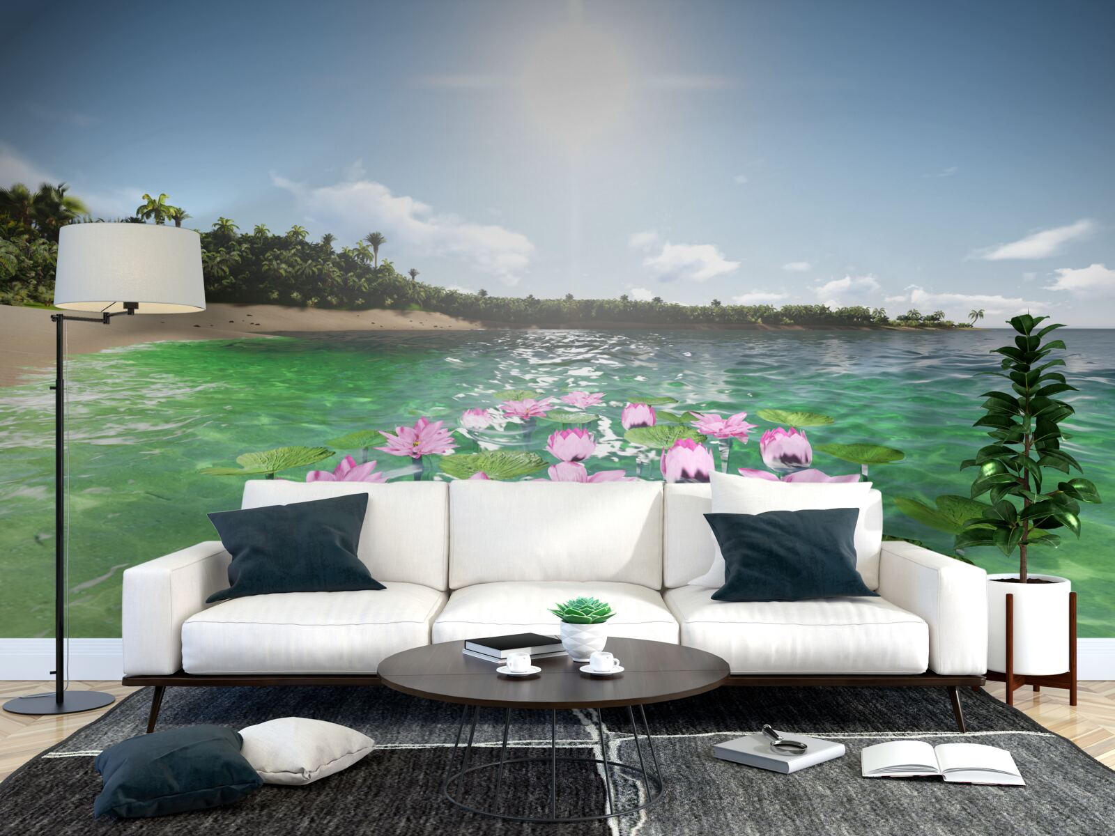 Papier peint lotus roses à la surface de l'eau