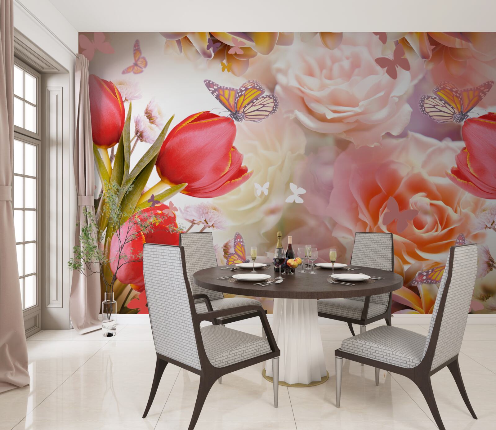 Papier peint motif floral exquis