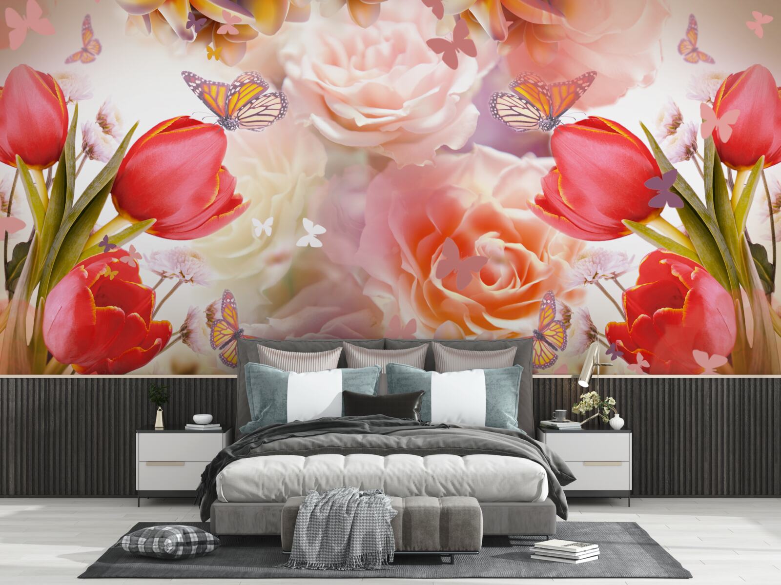 Papier peint motif floral exquis