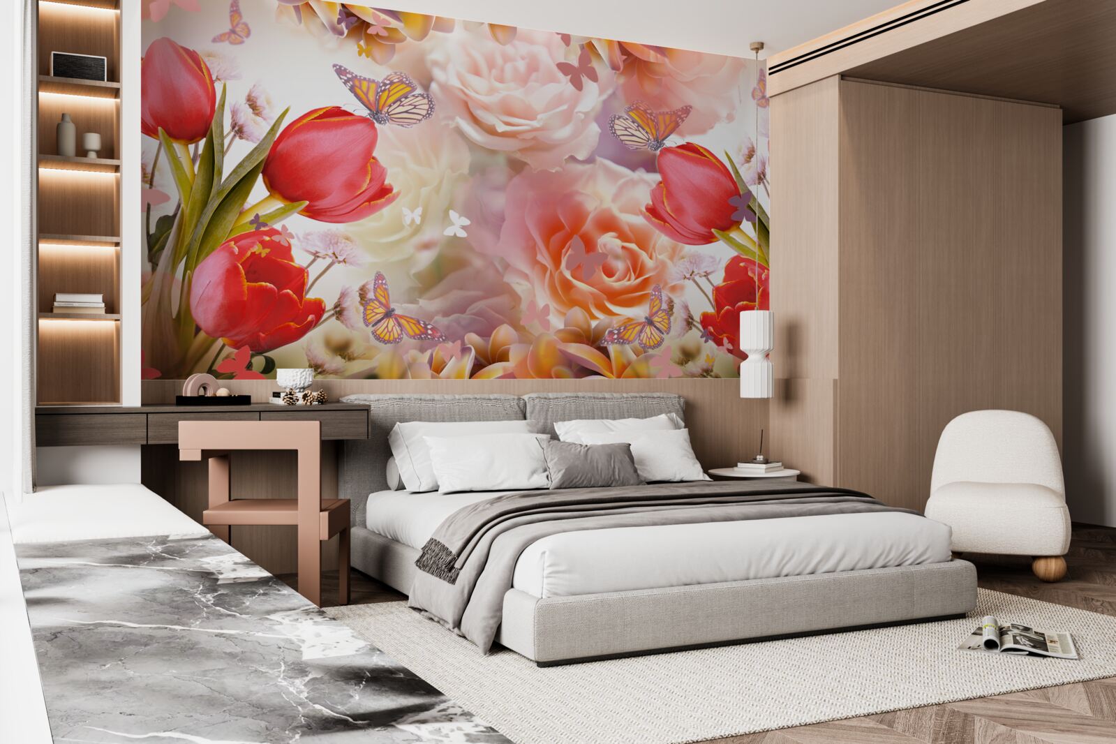 Papier peint motif floral exquis