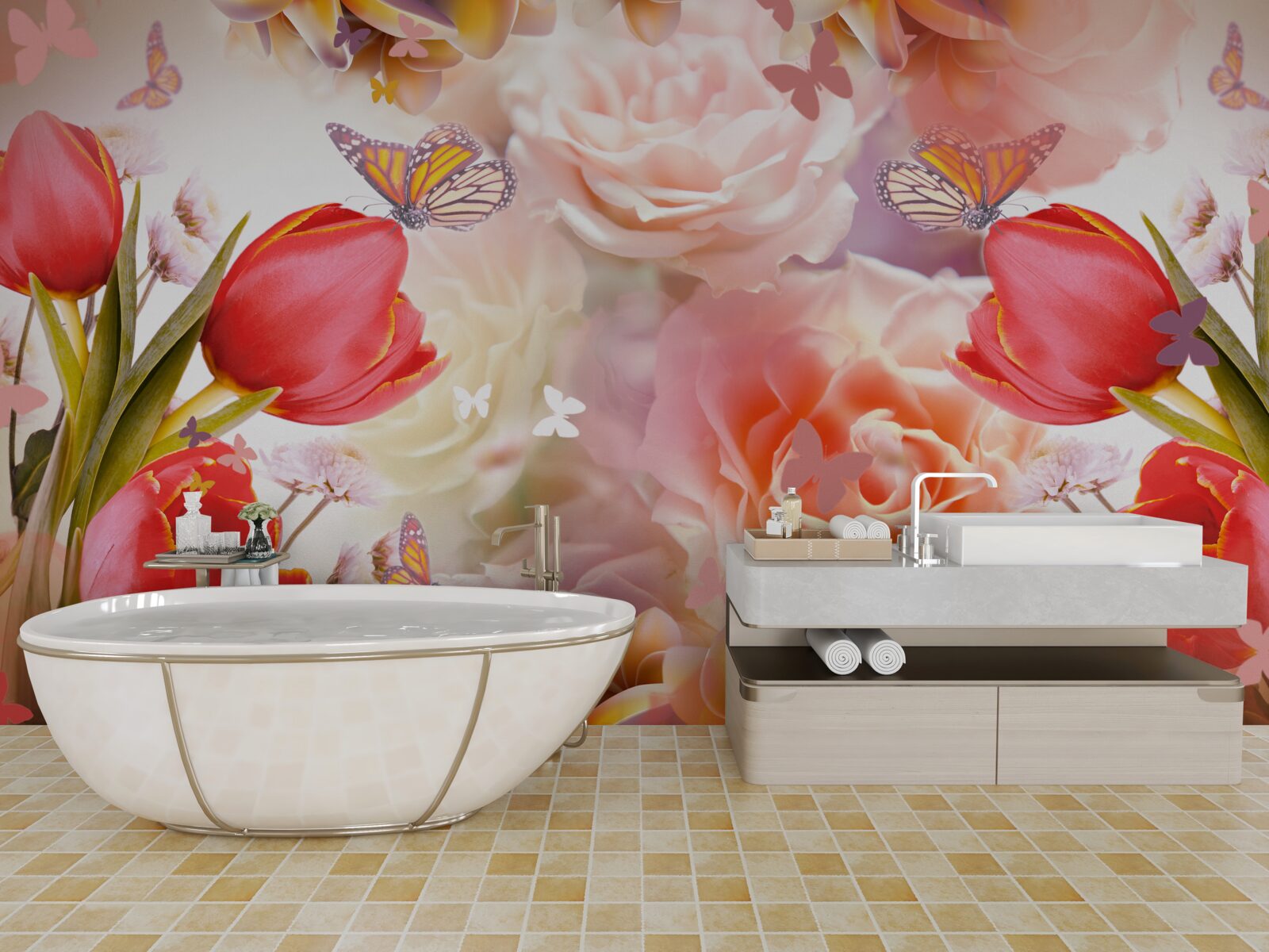 Papier peint motif floral exquis