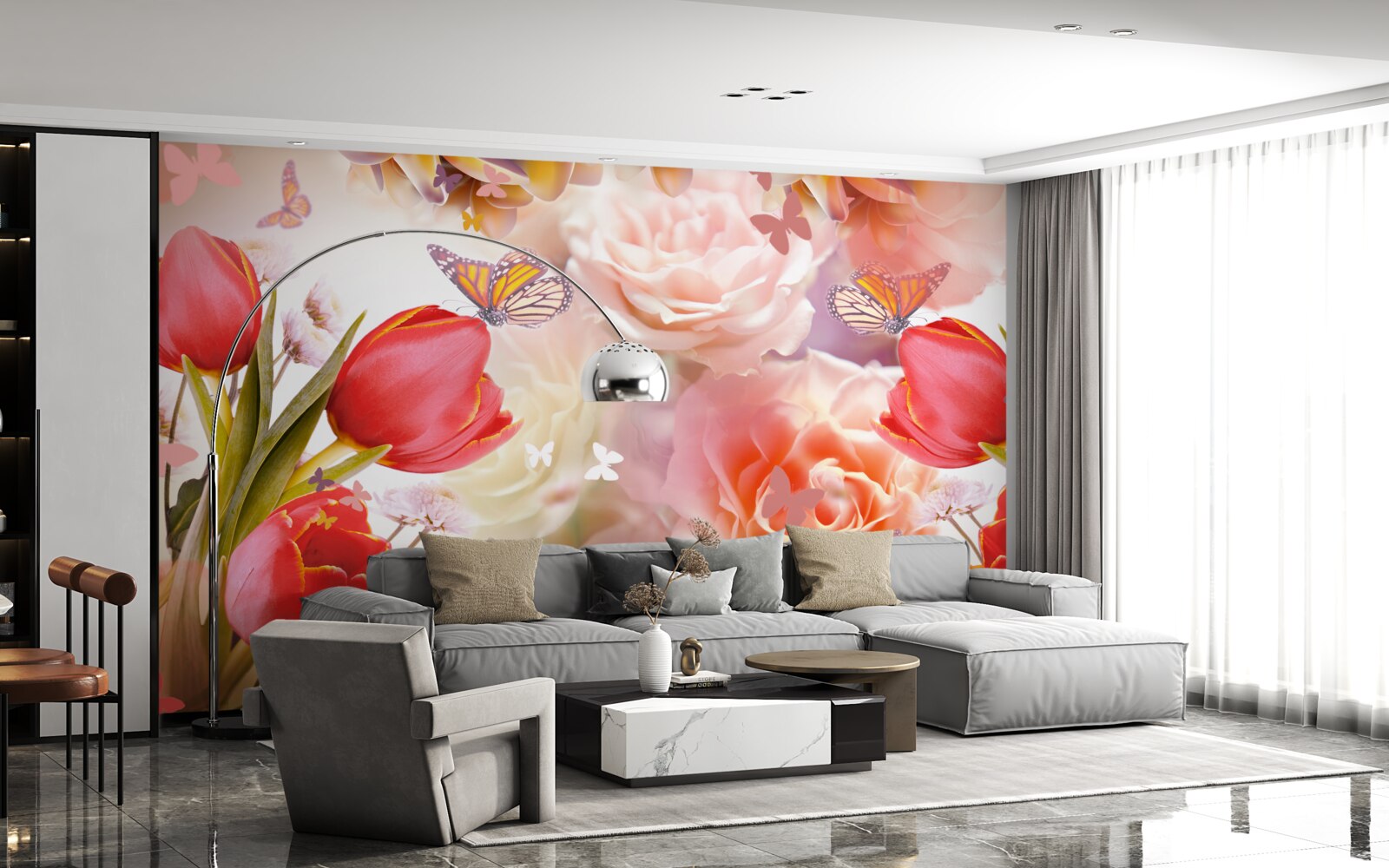 Papier peint motif floral exquis