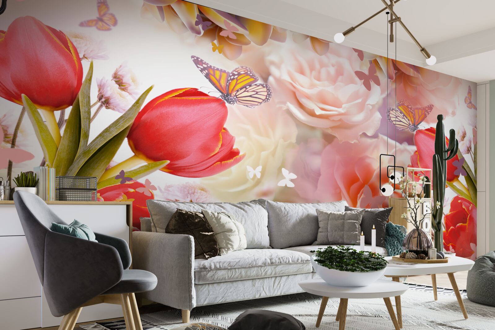 Papier peint motif floral exquis