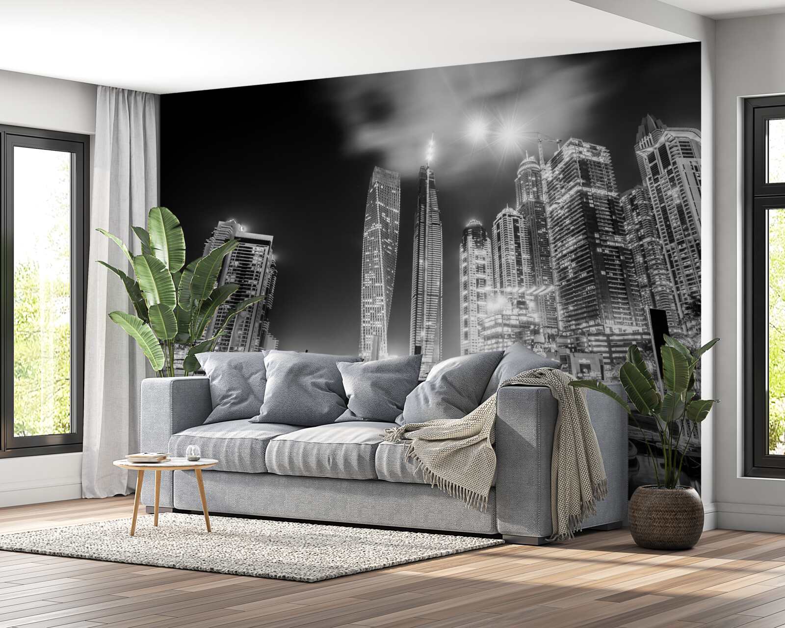 Papier peint la ville en noir et blanc