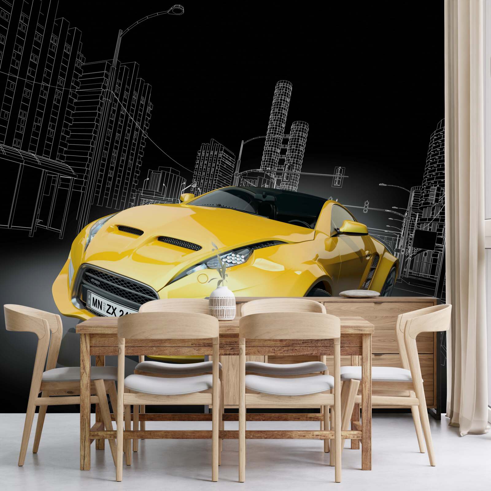 Papier peint Voiture de sport jaune