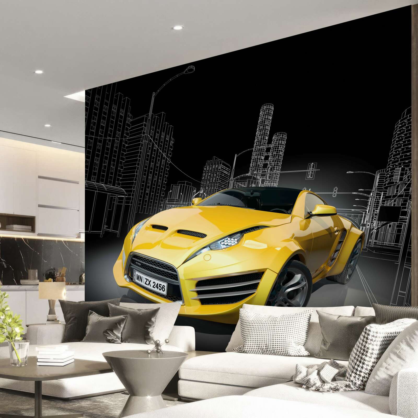 Papier peint Voiture de sport jaune