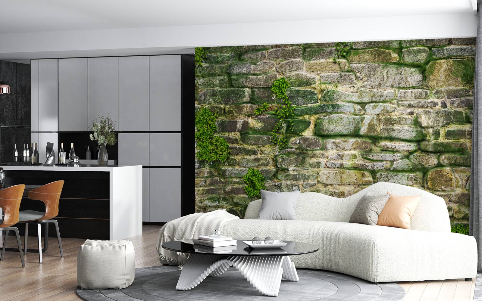 Papier peint vieille pierre couverte de mousse