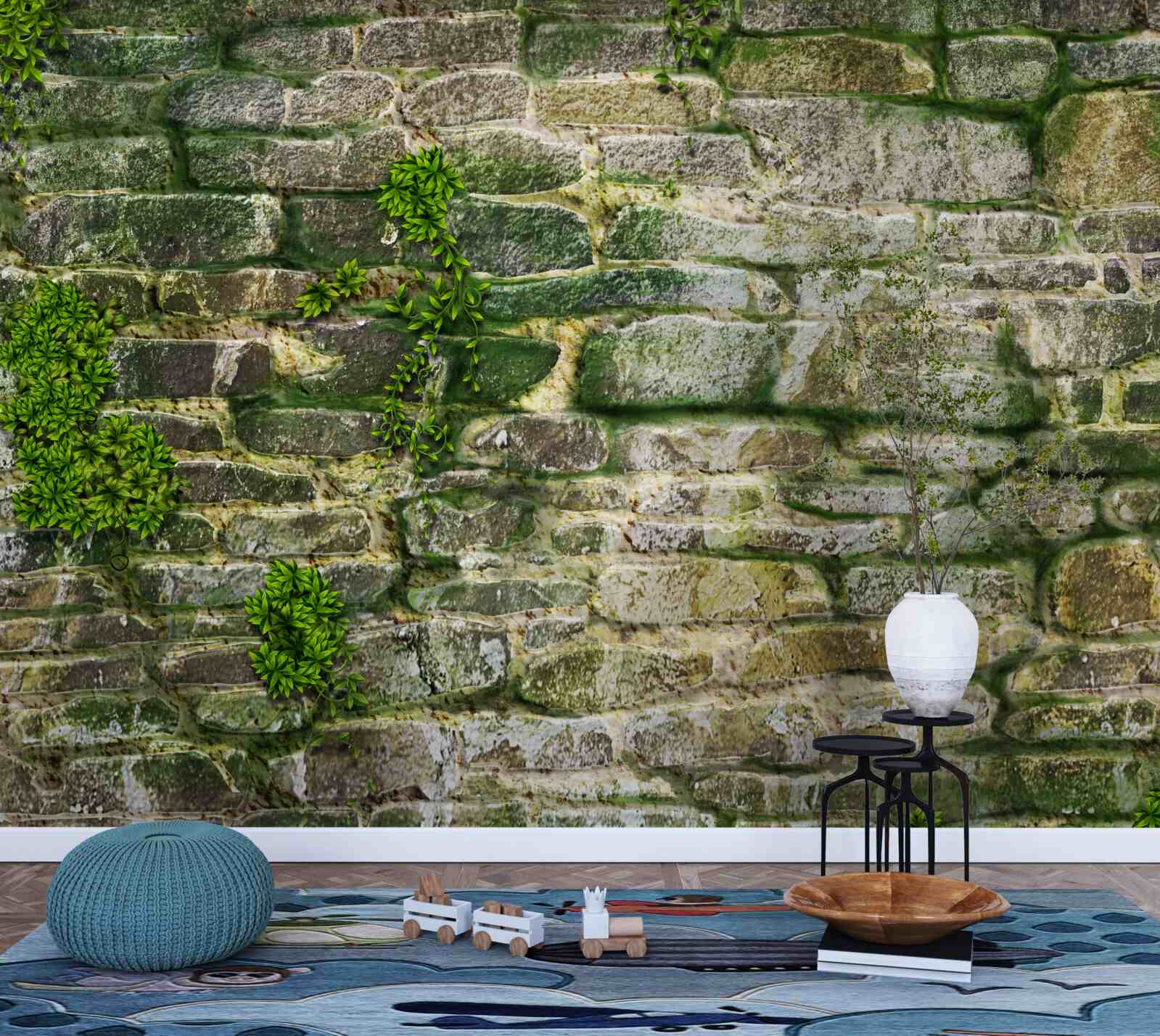 Papier peint vieille pierre couverte de mousse