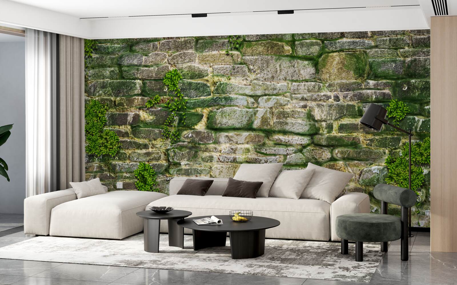 Papier peint vieille pierre couverte de mousse