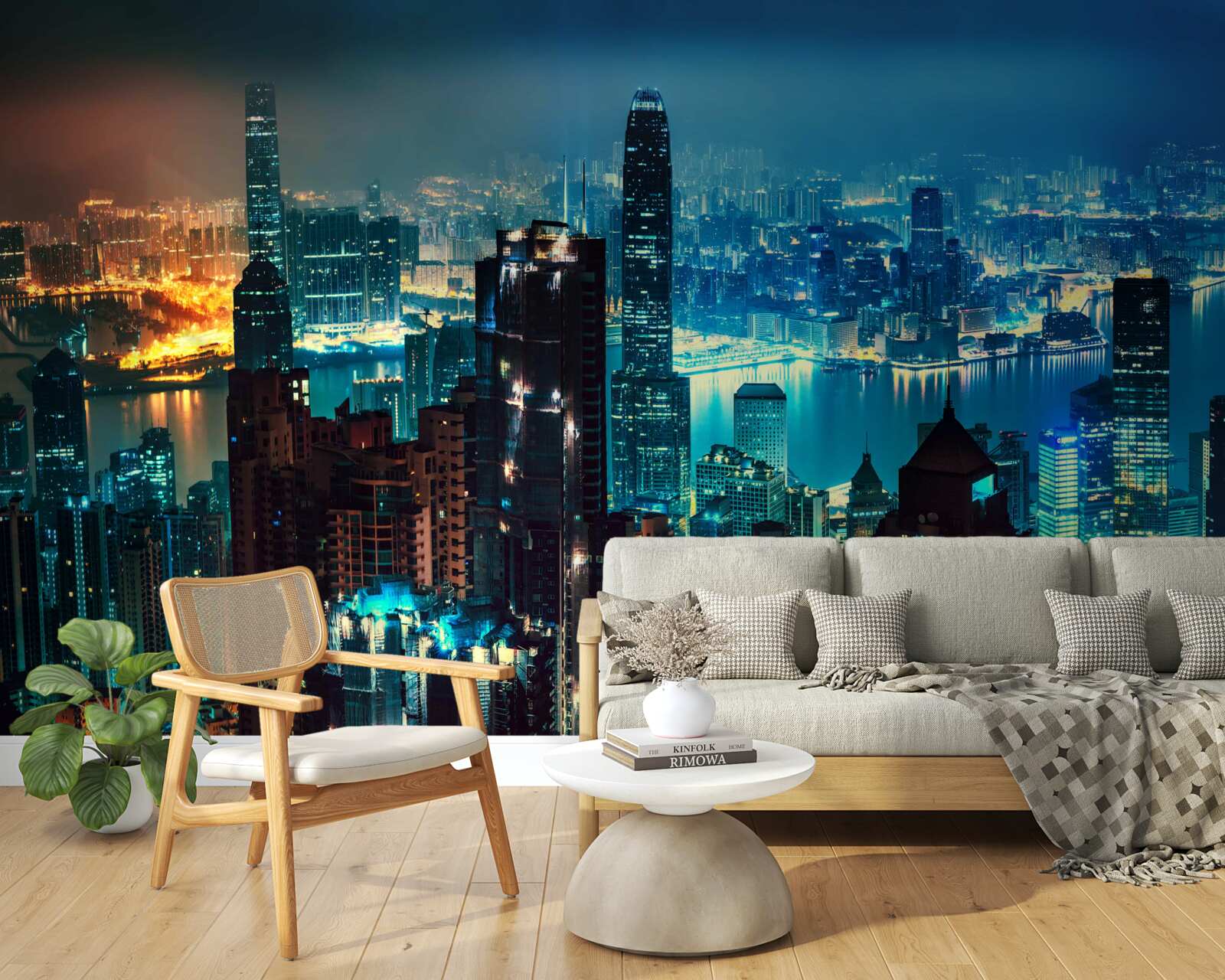 Papier peint vue d'une grande ville la nuit