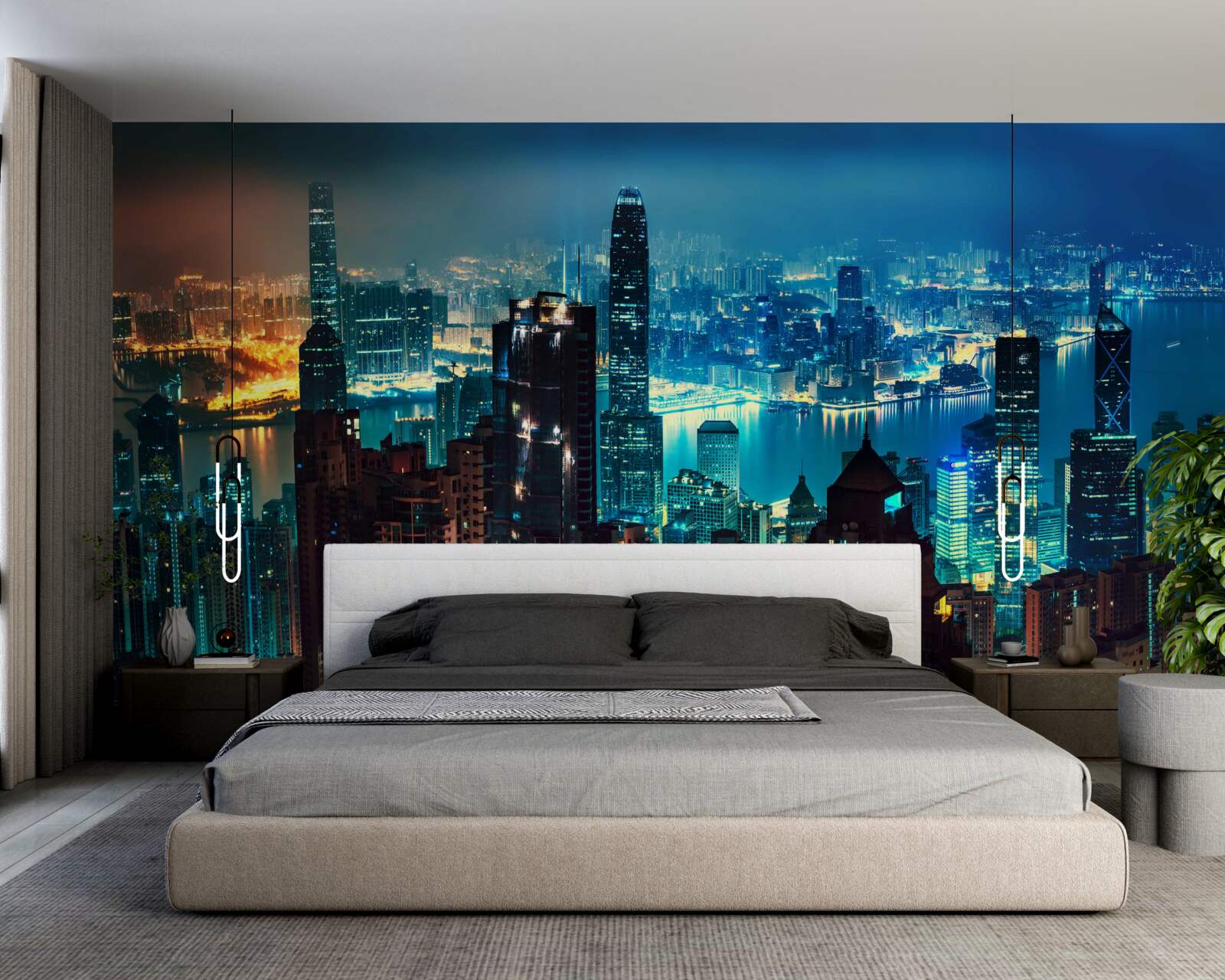 Papier peint vue d'une grande ville la nuit