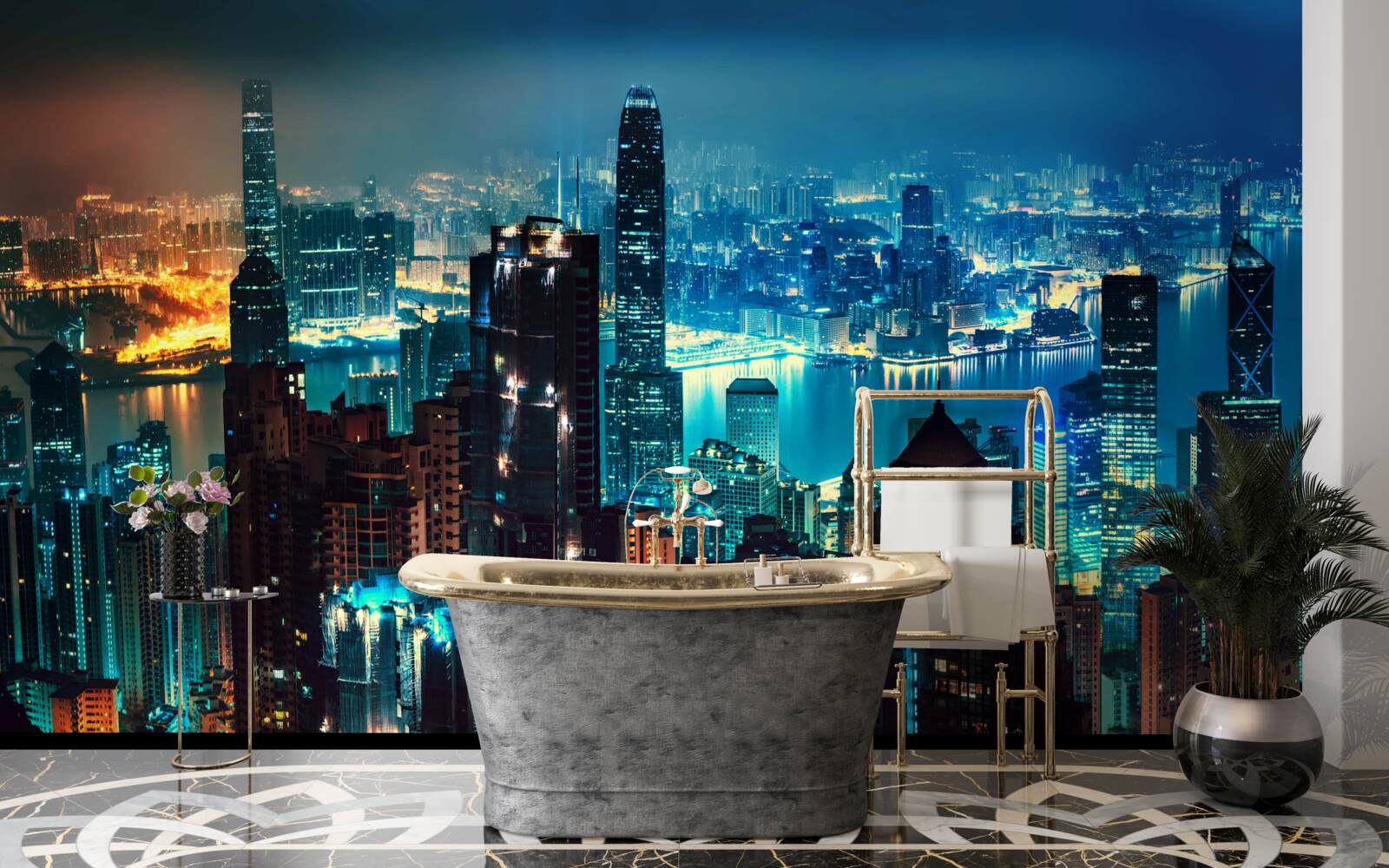 Papier peint vue d'une grande ville la nuit