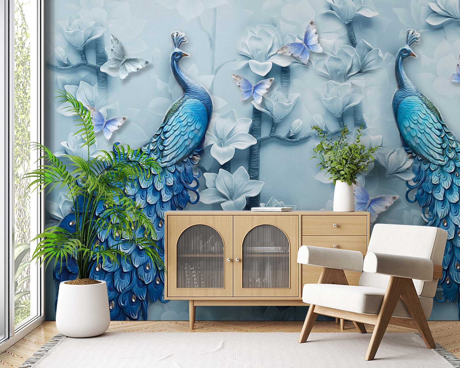 Papier peint un couple de beaux paons