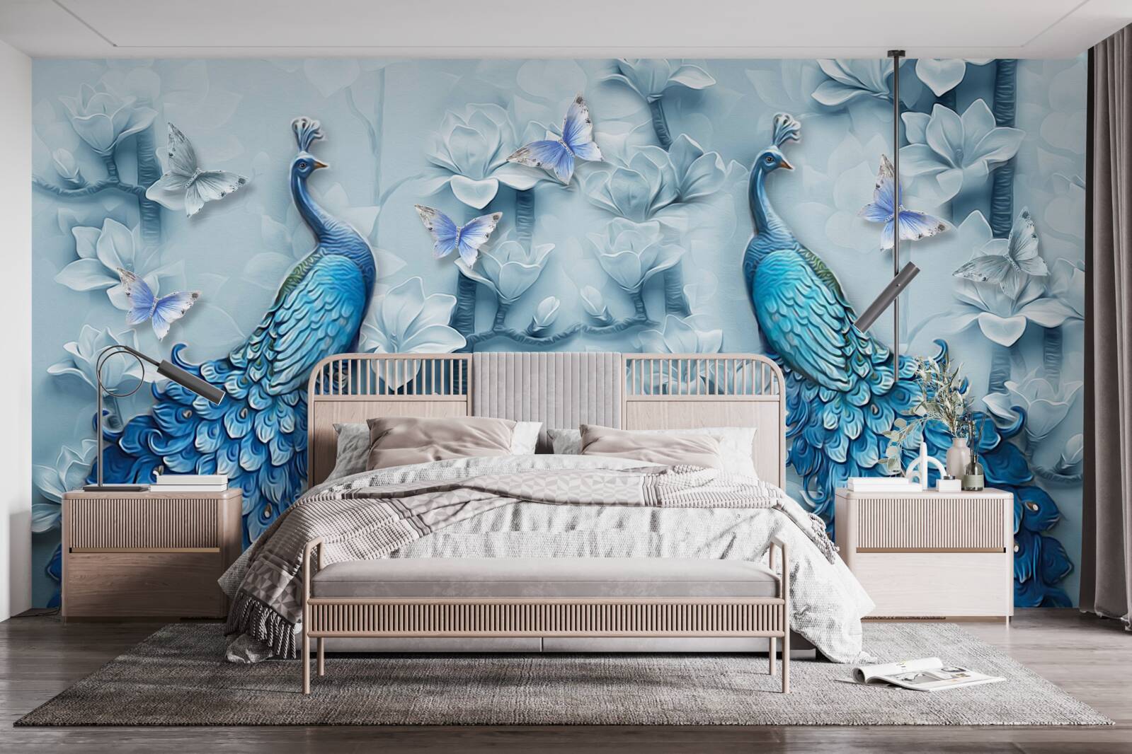 Papier peint un couple de beaux paons