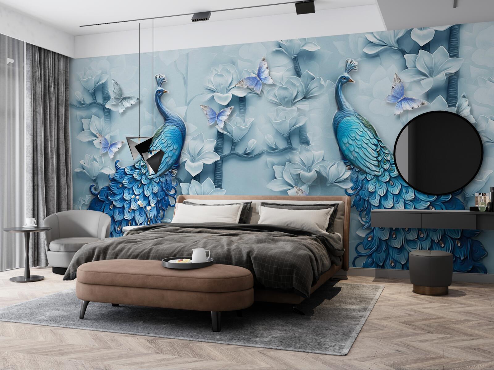 Papier peint un couple de beaux paons