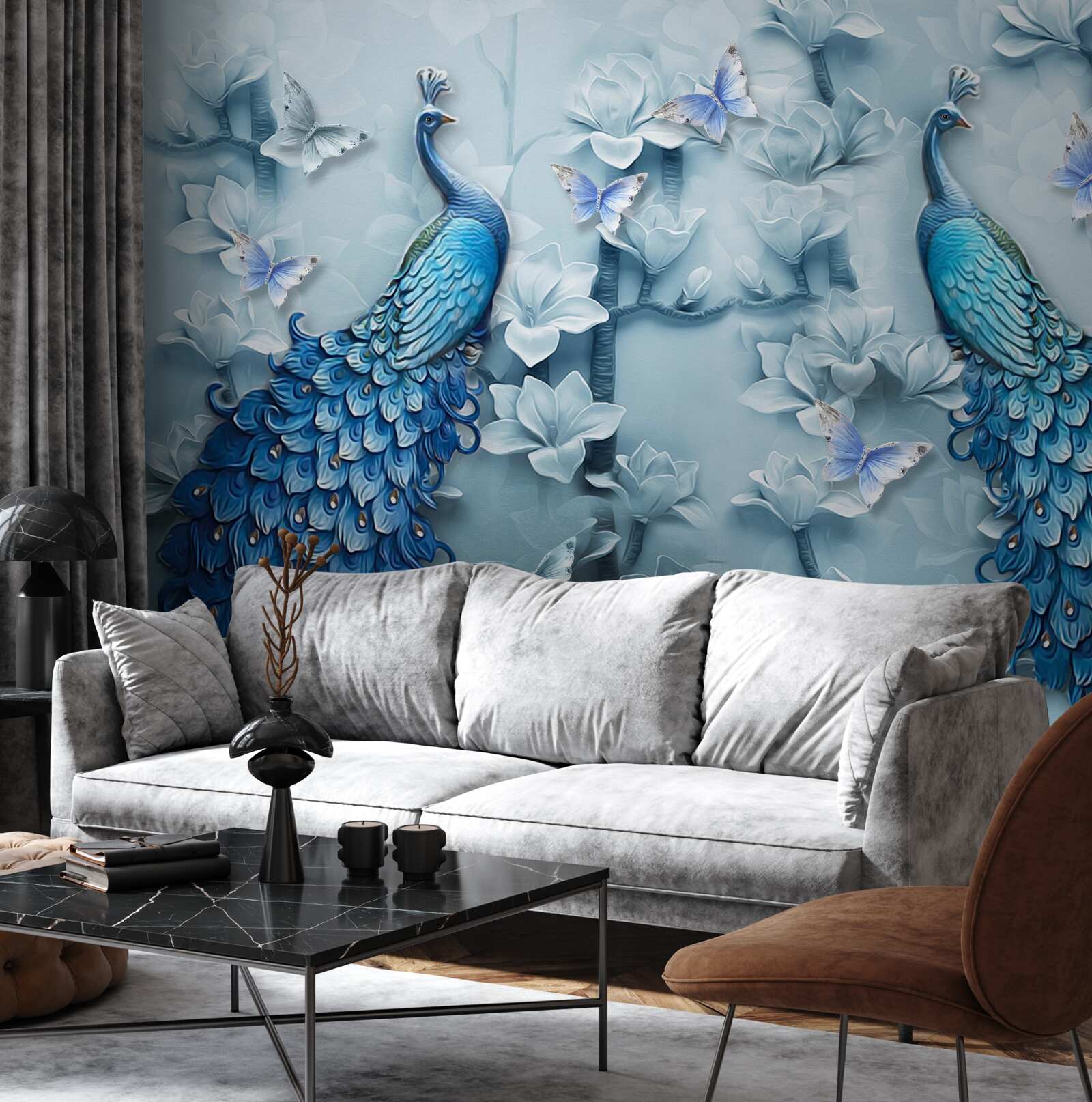 Papier peint un couple de beaux paons