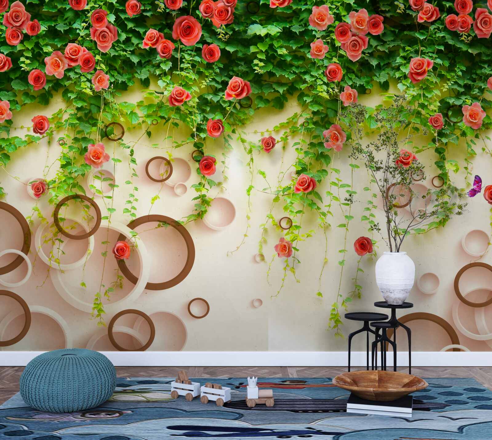 Papier peint roses sur la vigne