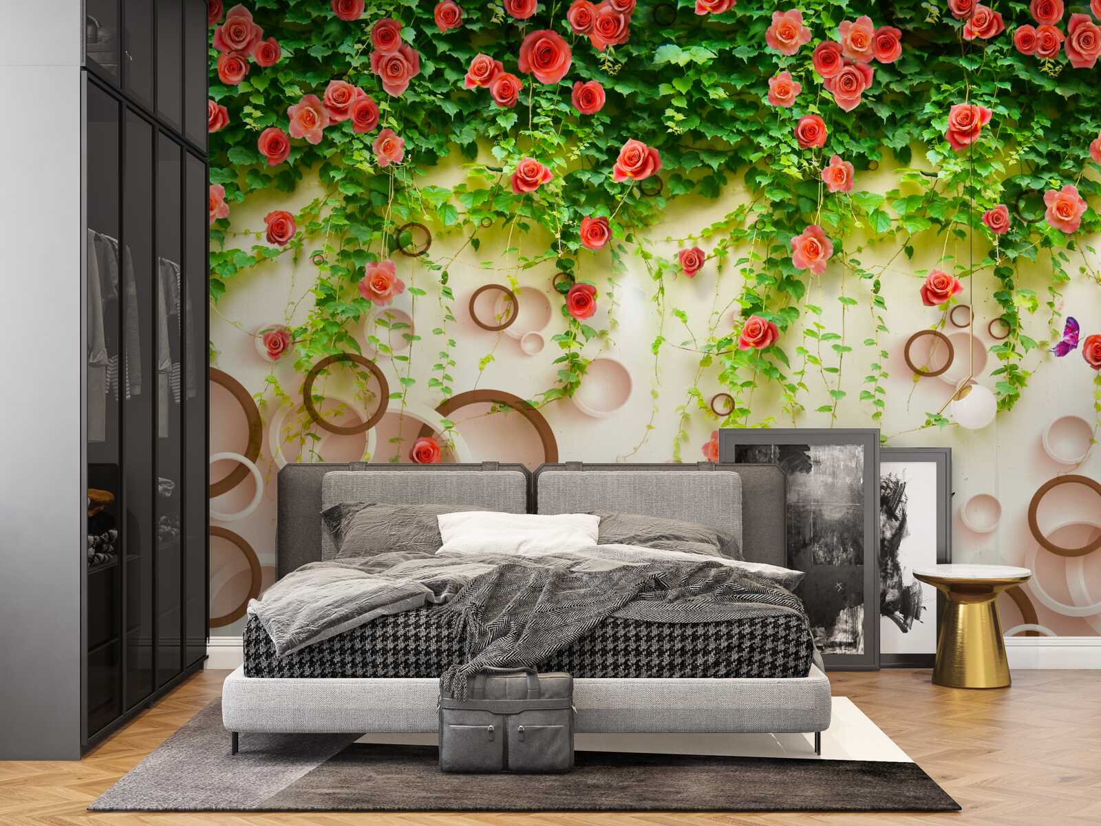 Papier peint roses sur la vigne