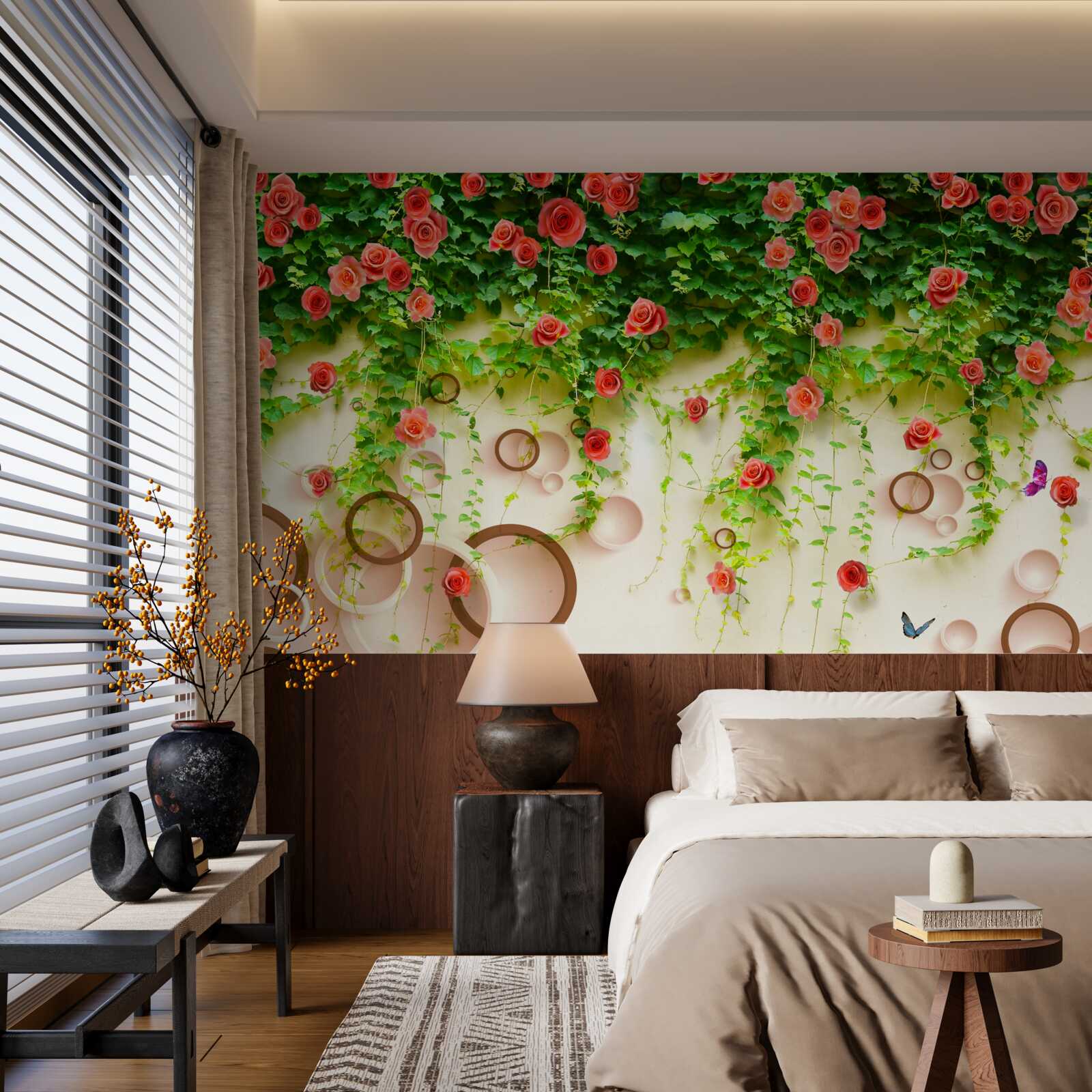 Papier peint roses sur la vigne