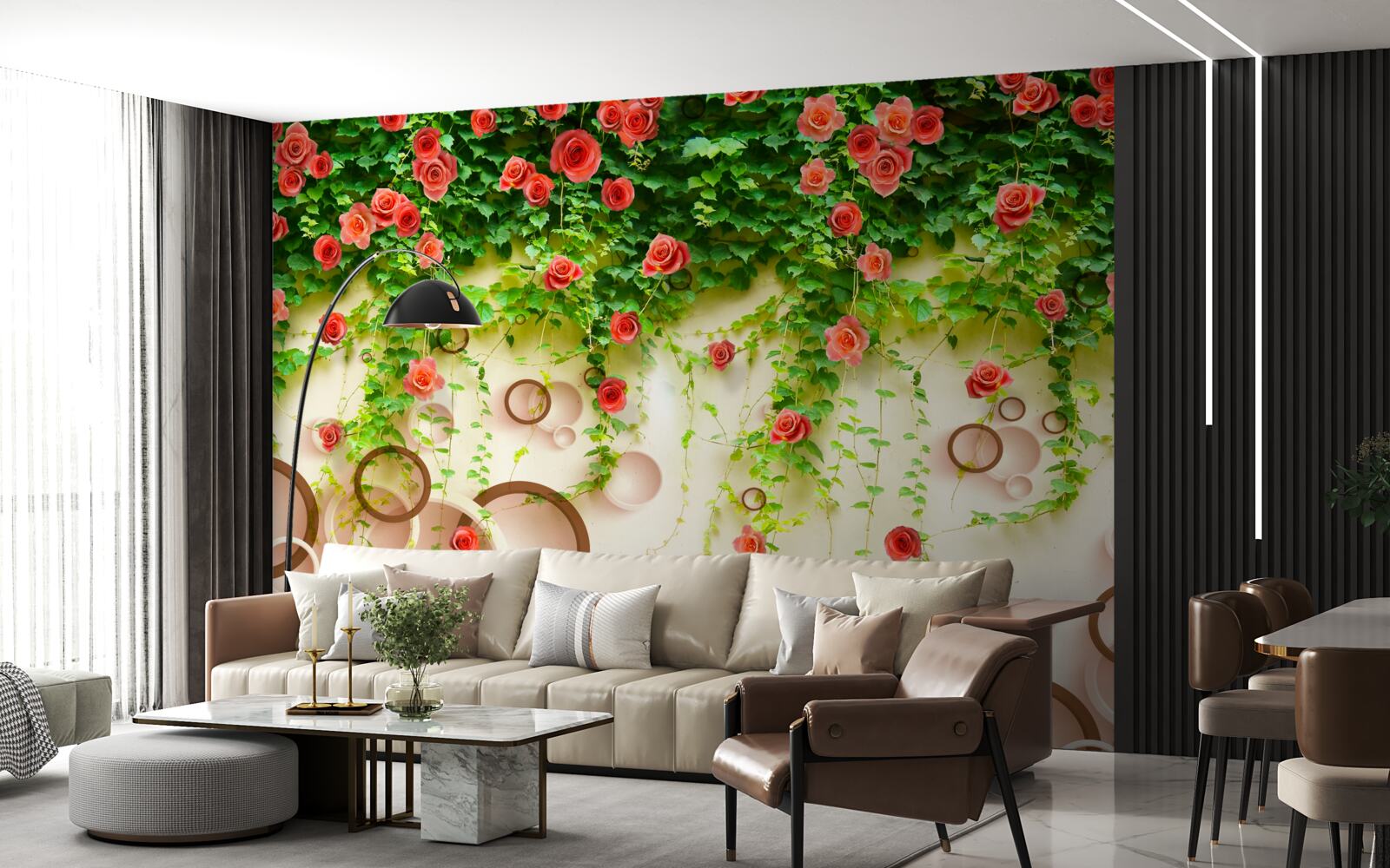 Papier peint roses sur la vigne