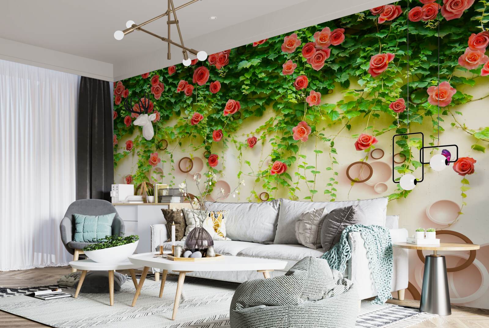 Papier peint roses sur la vigne