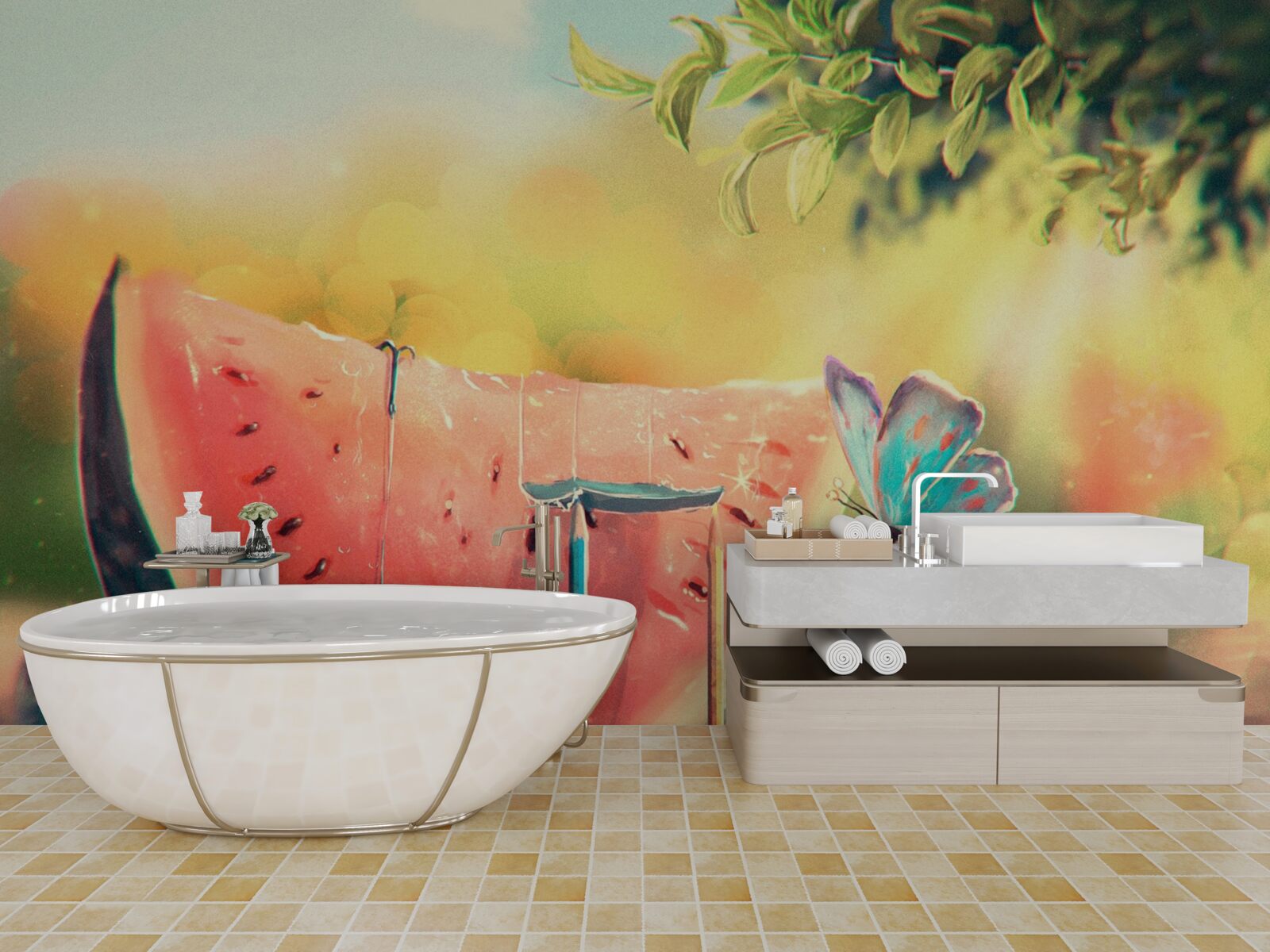 Papier peint un gros morceau de pastèque sucrée