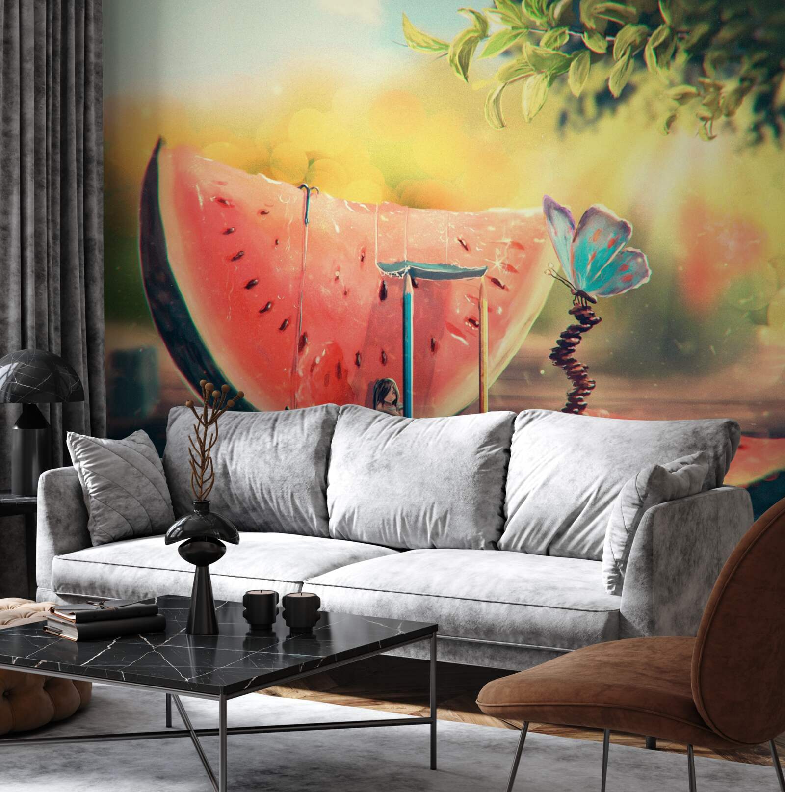 Papier peint un gros morceau de pastèque sucrée