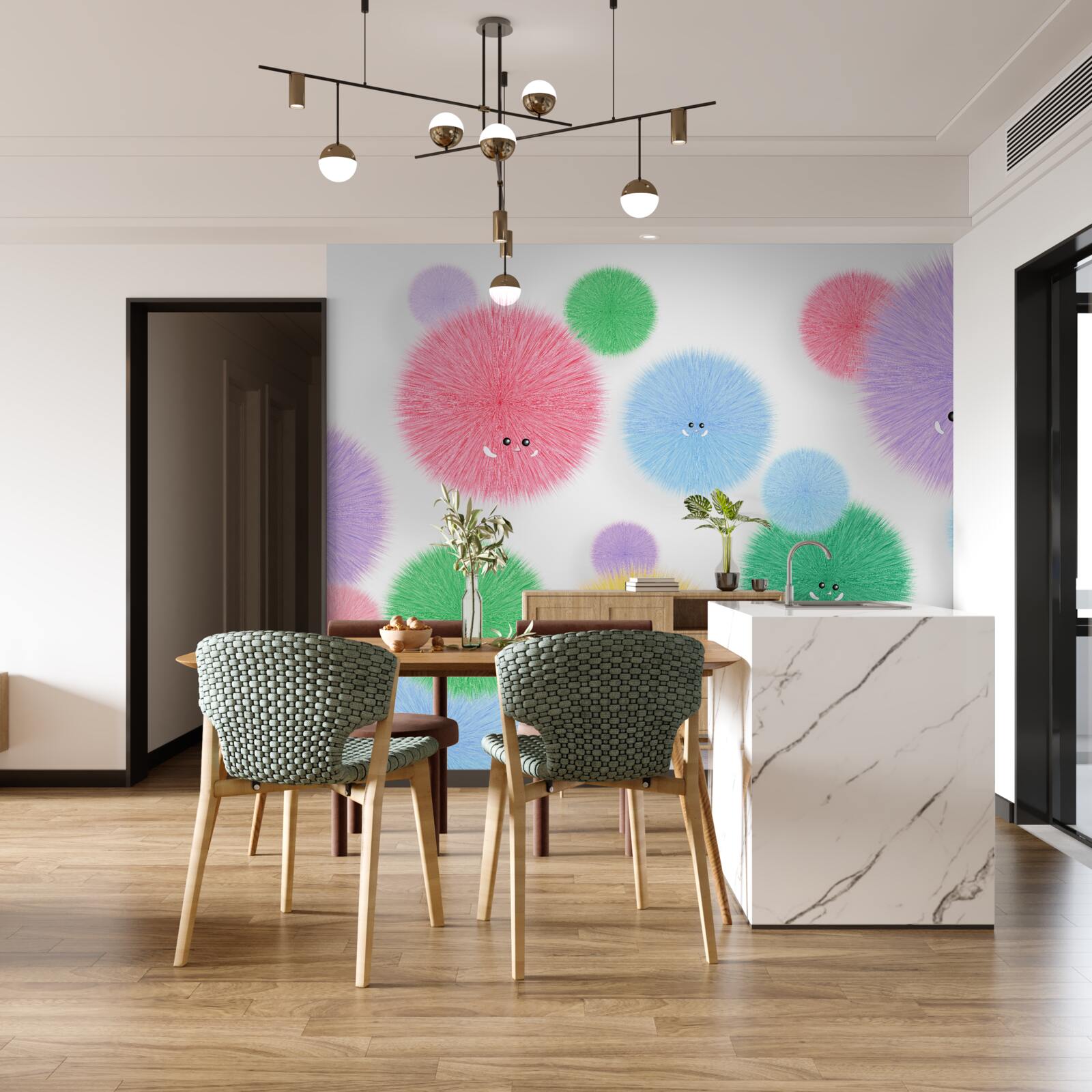 Papier peint des boules avec des visages de différentes couleurs