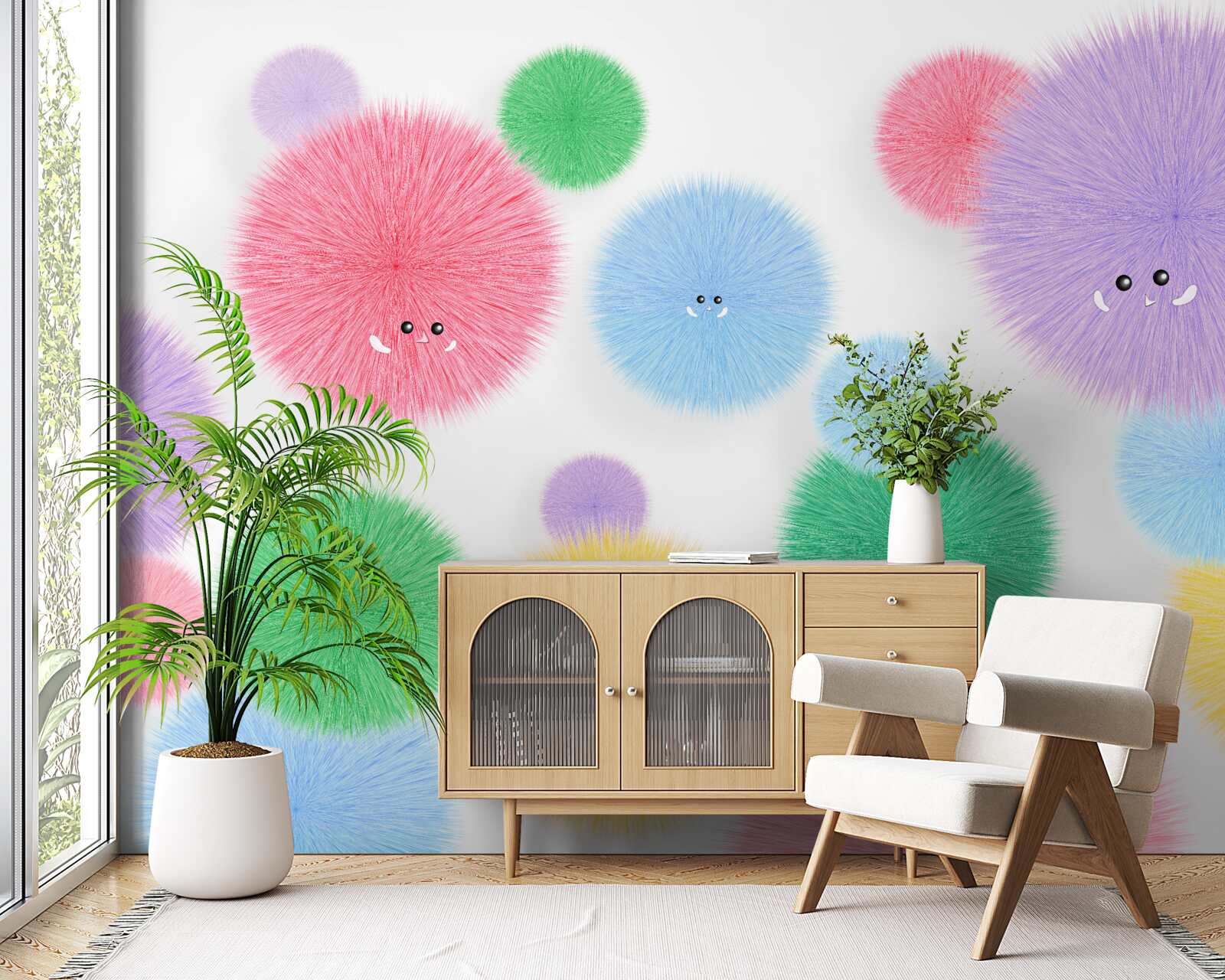 Papier peint des boules avec des visages de différentes couleurs