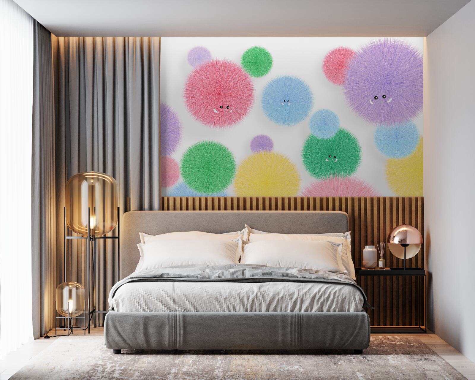 Papier peint des boules avec des visages de différentes couleurs