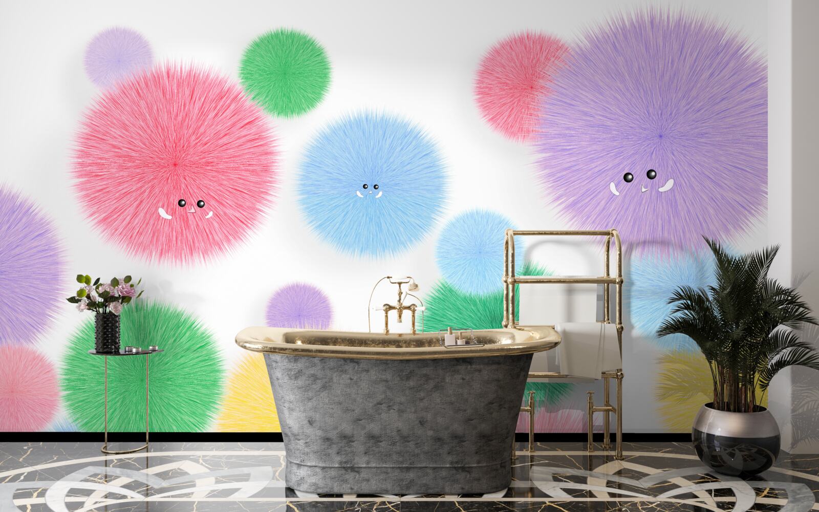 Papier peint des boules avec des visages de différentes couleurs