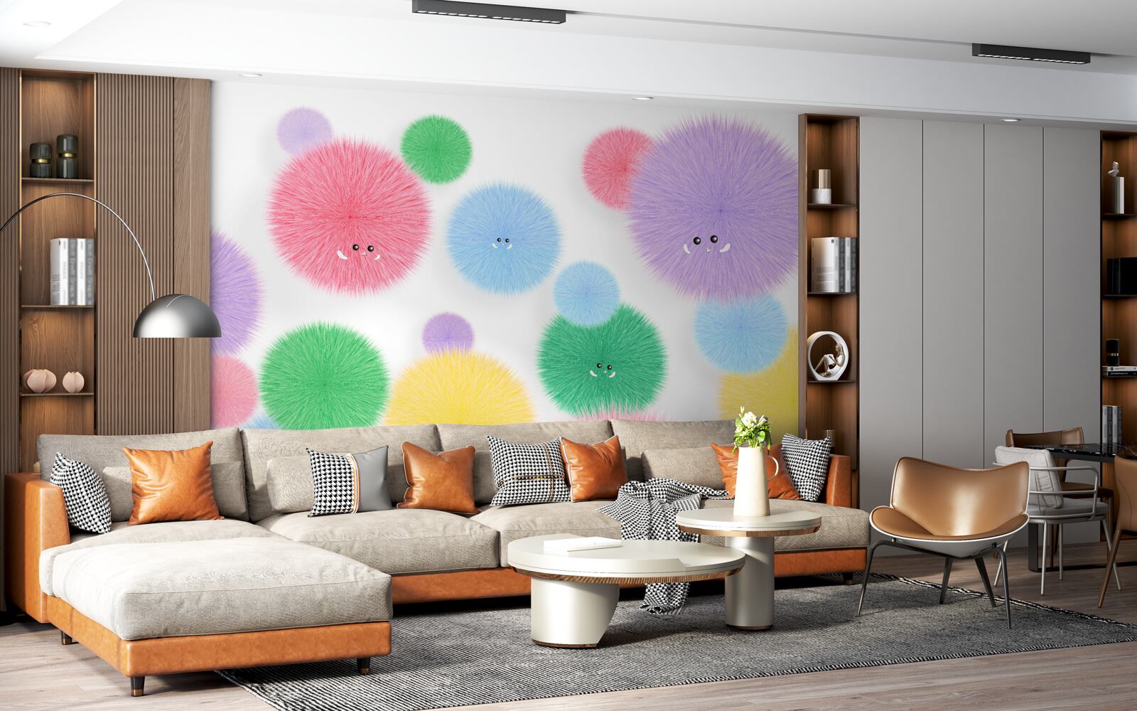 Papier peint des boules avec des visages de différentes couleurs