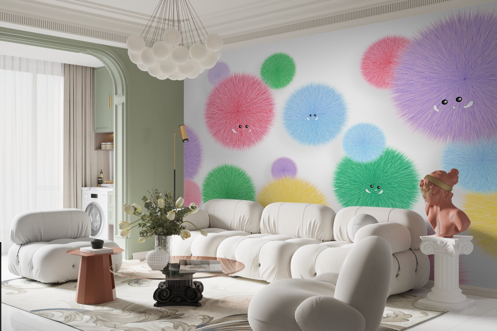 Papier peint des boules avec des visages de différentes couleurs