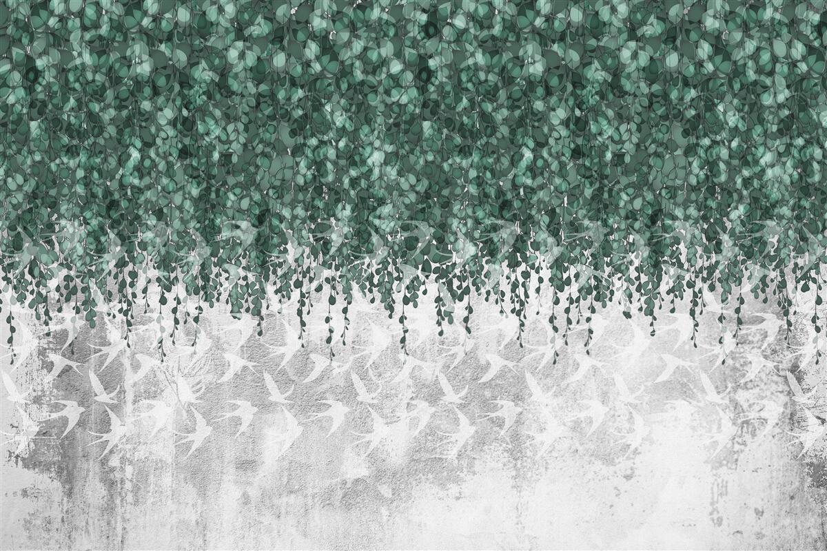 Papier peint branches abondantes, vertes et retombantes