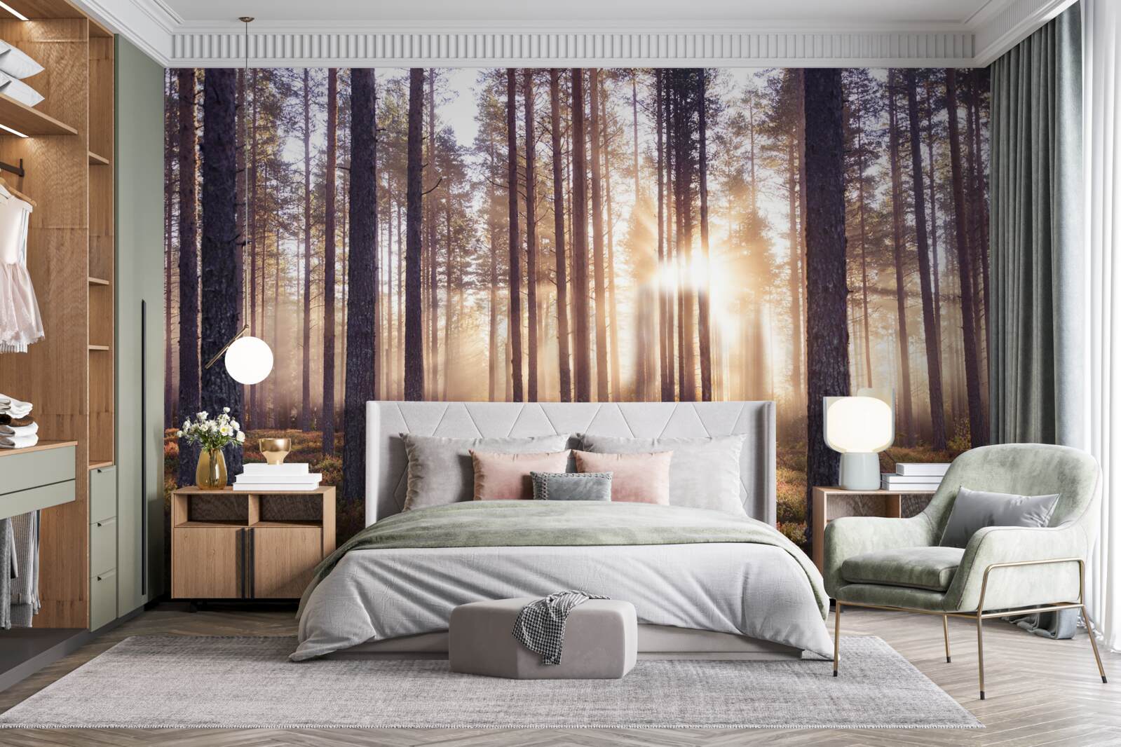 Papier peint matinée dans la forêt