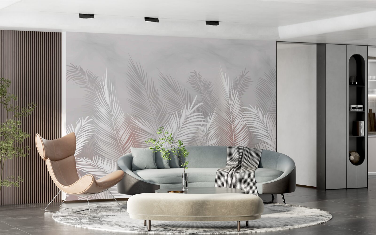 Papier peint feuilles de palmier sur une surface claire