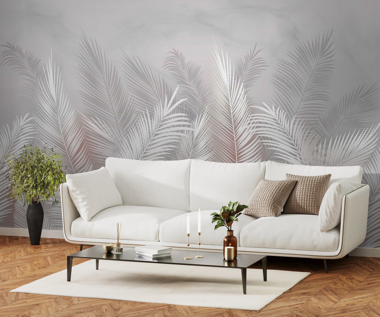 Papier peint feuilles de palmier sur une surface claire