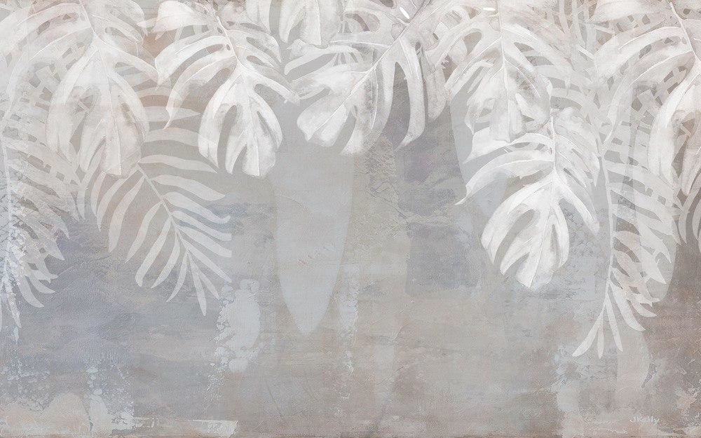 Papier peint feuilles de palmier blanc