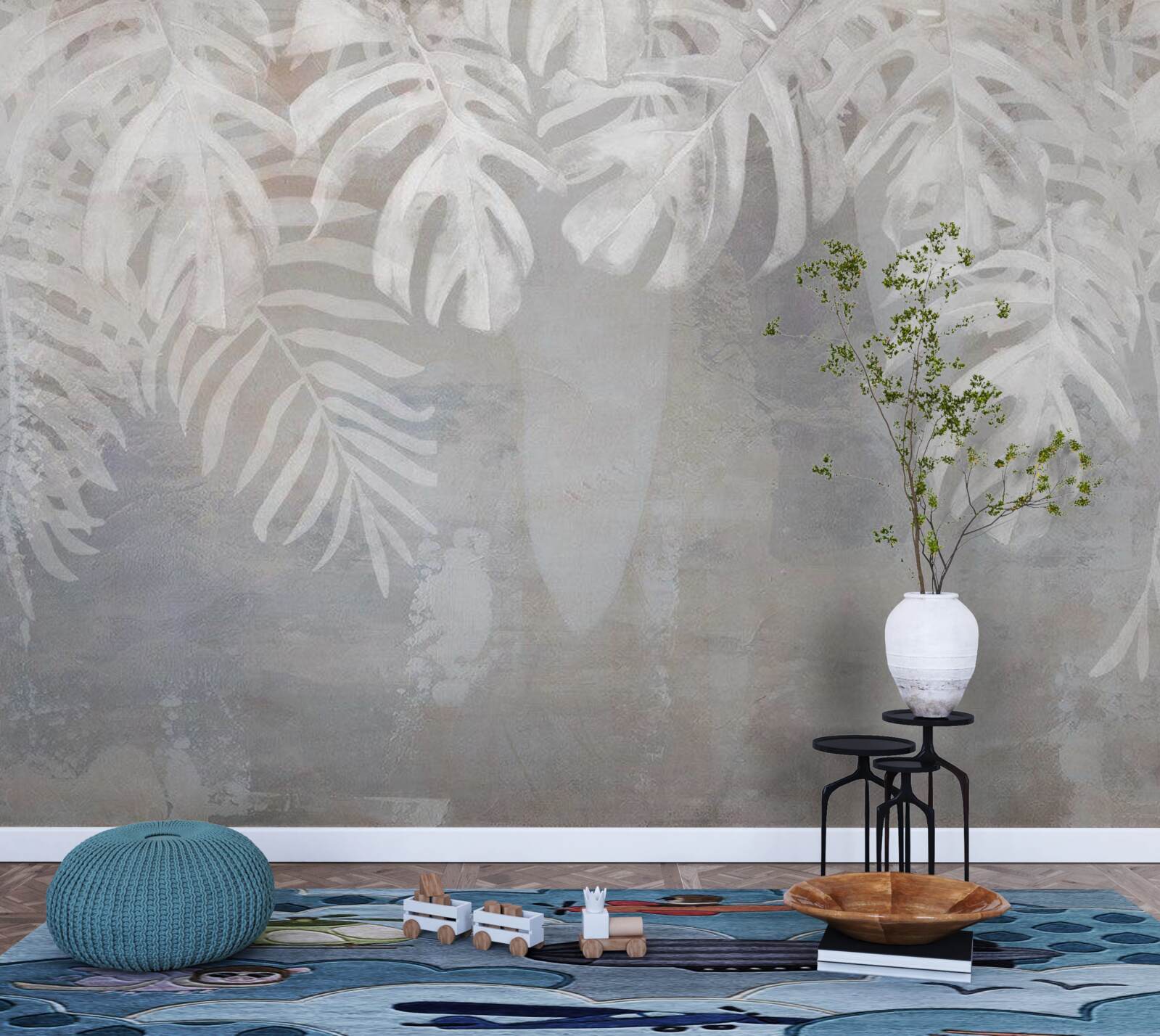 Papier peint feuilles de palmier blanc