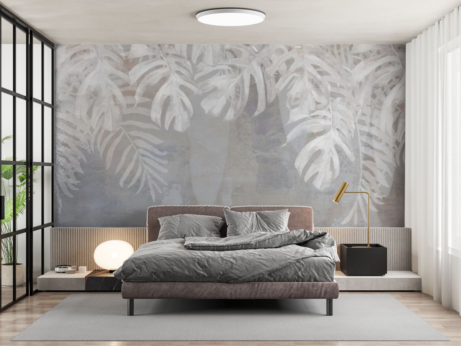 Papier peint feuilles de palmier blanc