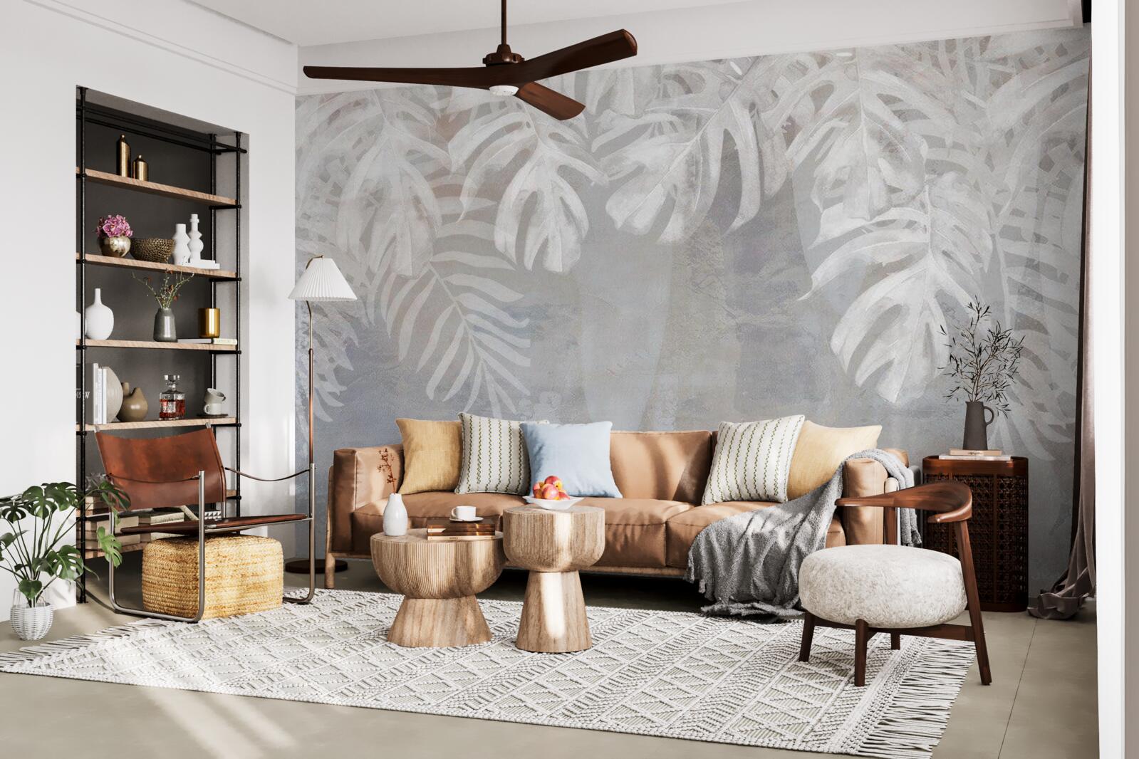 Papier peint feuilles de palmier blanc