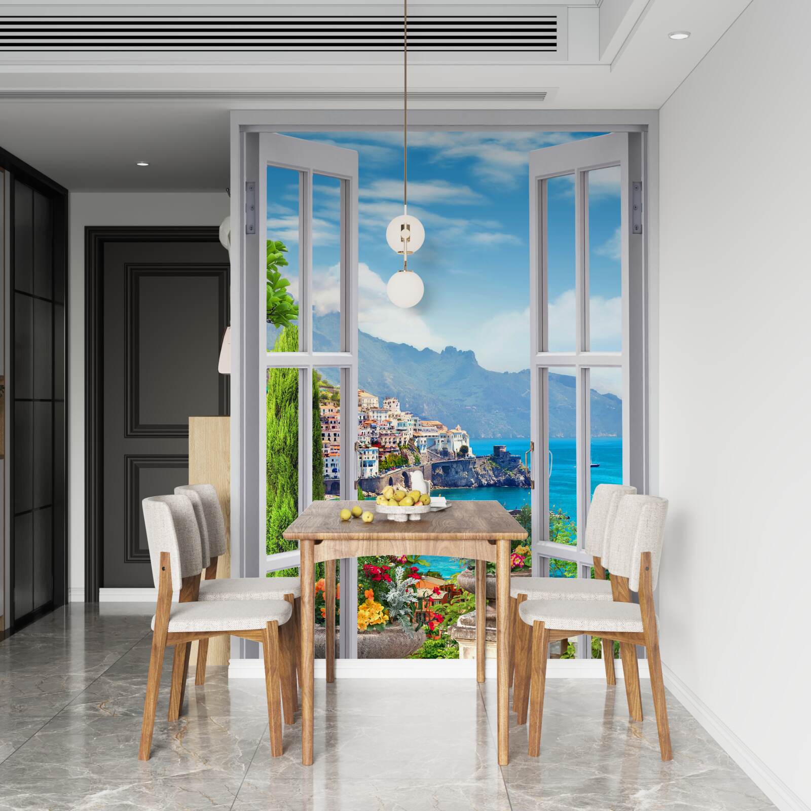 Papier peint une vue pittoresque depuis la fenêtre