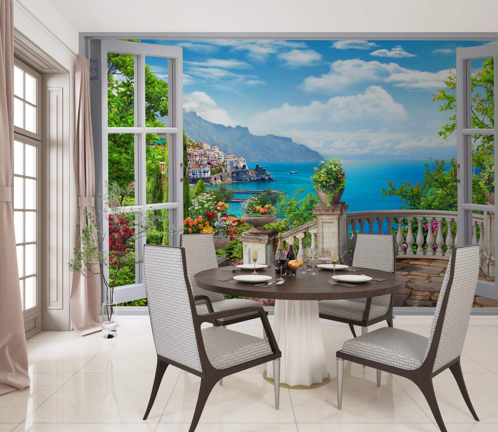 Papier peint appartement forestier avec véranda