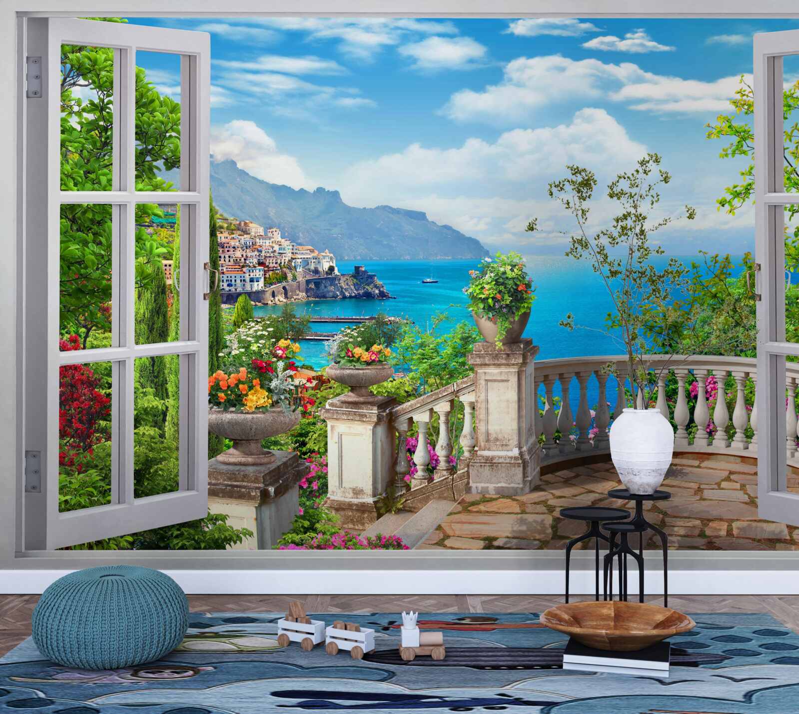 Papier peint appartement forestier avec véranda