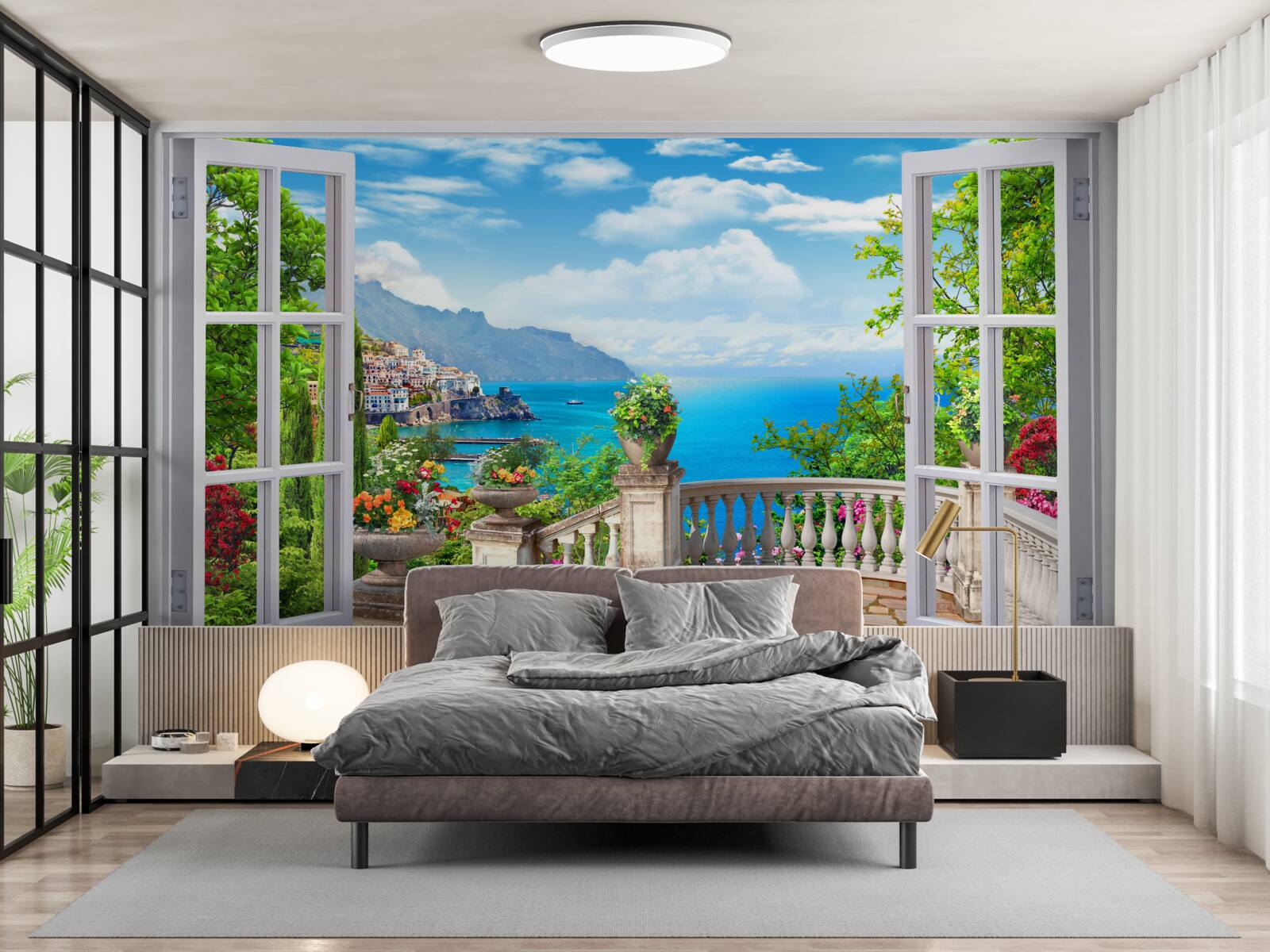 Papier peint appartement forestier avec véranda