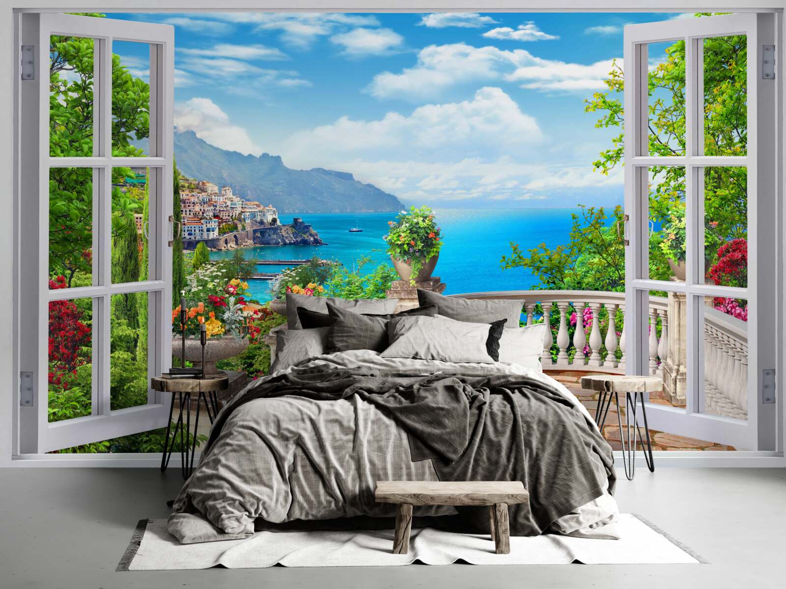 Papier peint appartement forestier avec véranda