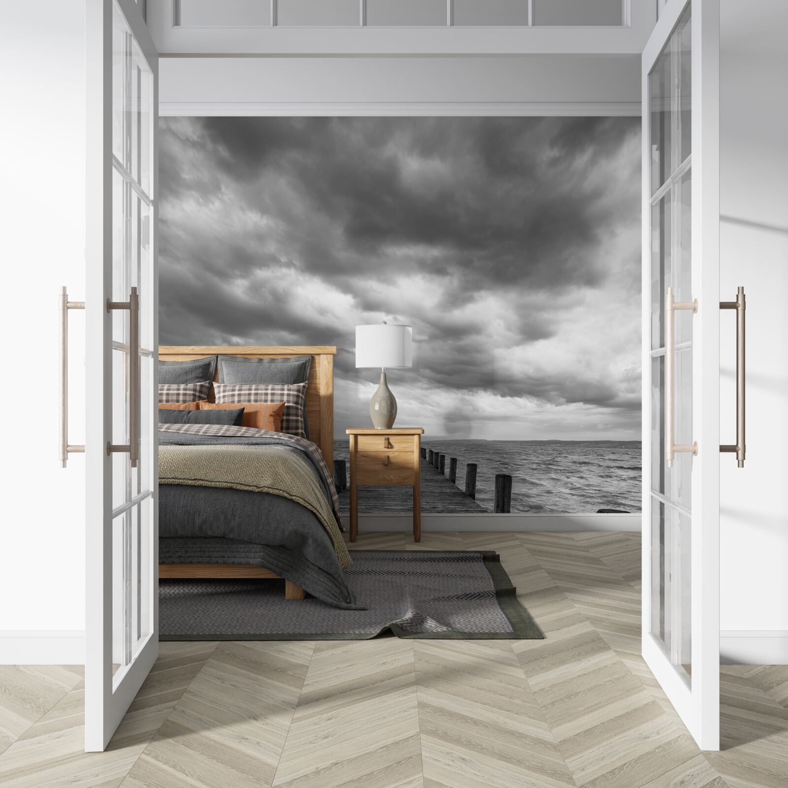 Papier peint pont flottant menant à la mer