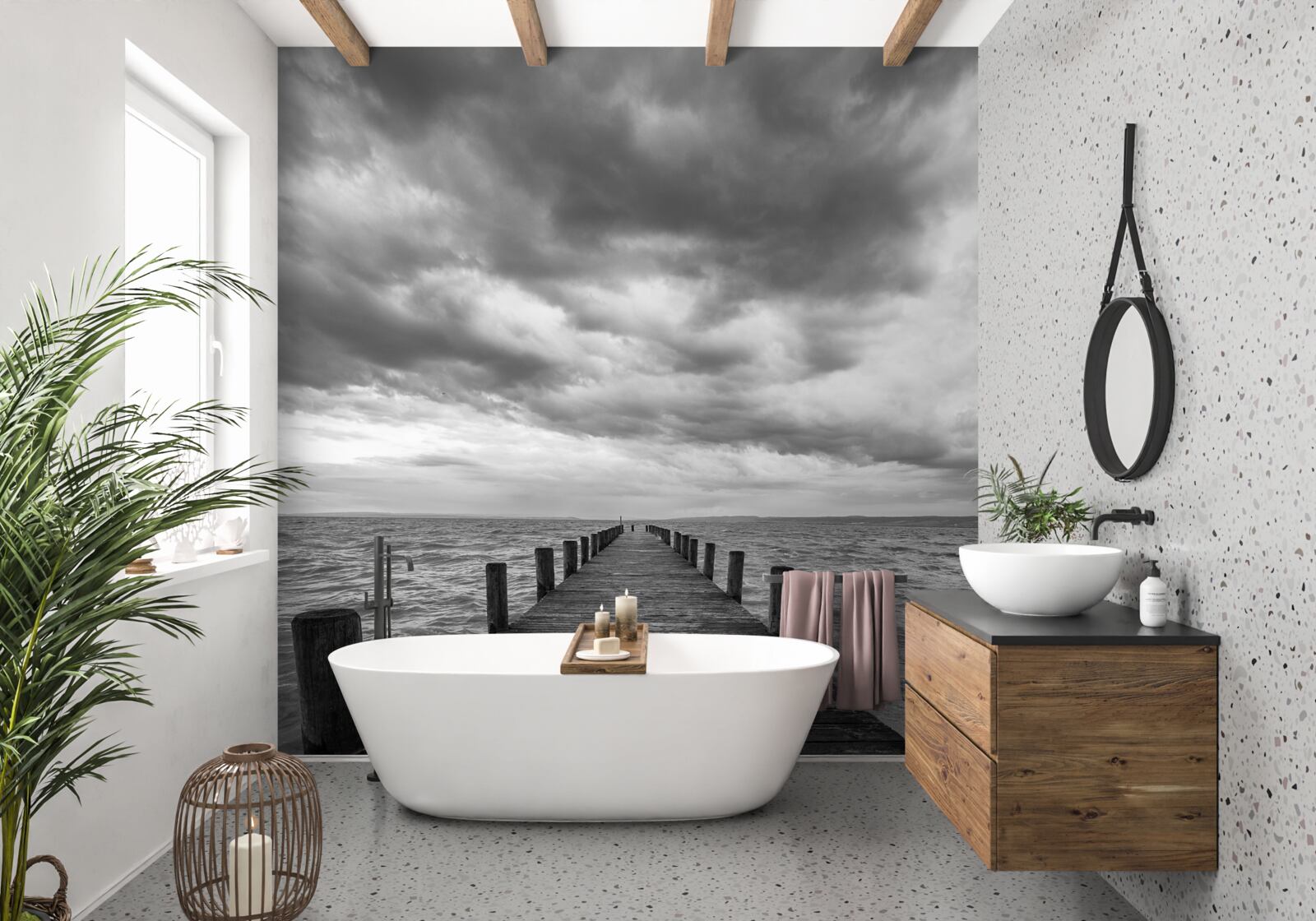 Papier peint pont flottant menant à la mer